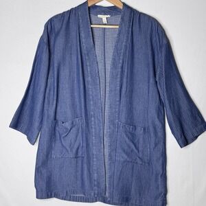 Eileen‎ Fisher Jacket Sz S Drapey Tencel Soft Grid Open Cardigan 3/4 Slv Pockets